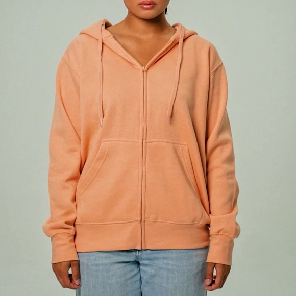 NWOT Talentless Men’s heavyweight drop shoulder Zip-up hoodie in Peach Size S - Picture 1 of 12